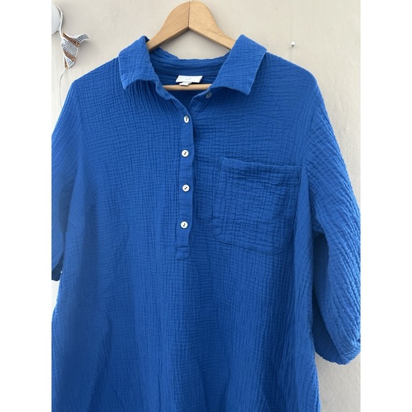 J Jill Women Gauze Midi Dress Size XLP Blue Coastal 100% Cotton Modest Lagenlook - Picture 3 of 11